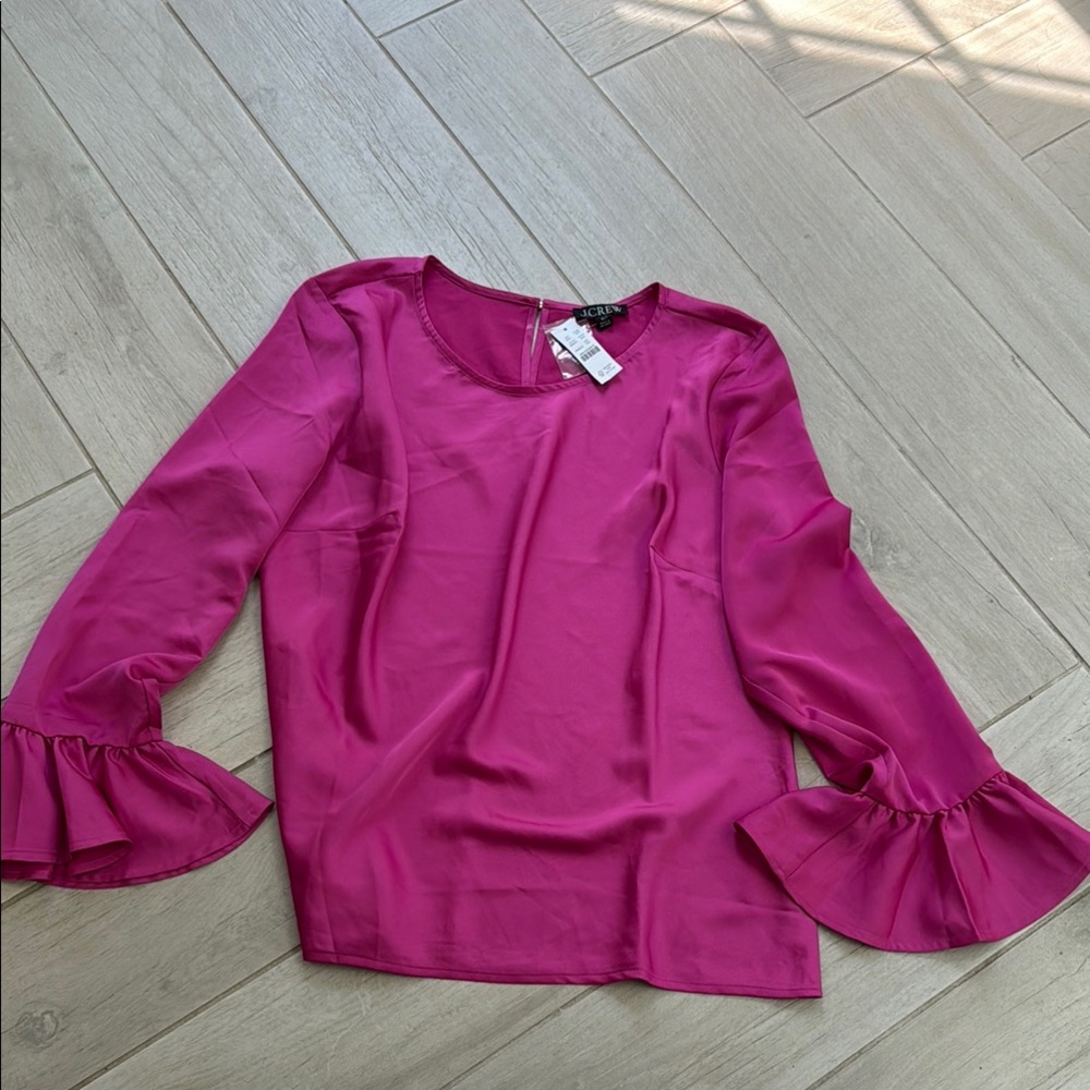 J. Crew Pink Ruffled Bell Sleeve Blouse